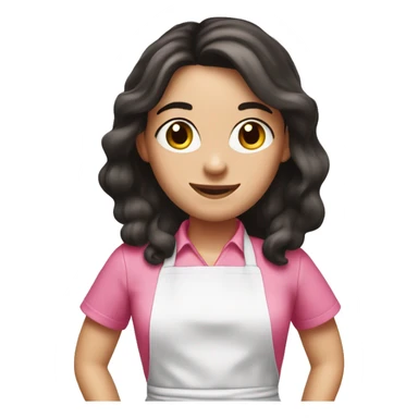 A white girl with long dark hair in pink apron sticker