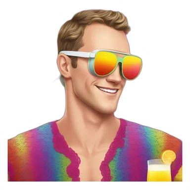 Fancy disco Jonathan Toews wearing rainbow lace shirt and wearing VR glasses and drinking a mimosa sticker