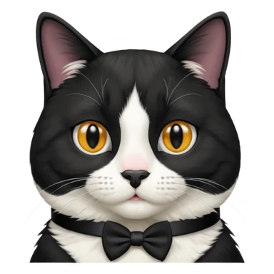 A tuxedo cat, top half body, a black mark near his mouth under the nose sticker