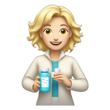 Happy blonde Mom holding pill bottle sticker