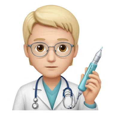 doctor of medicine holding very big lancet sticker