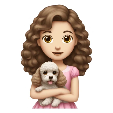 Brown hair blue eyes girl with poodle puppy with pink dress sticker