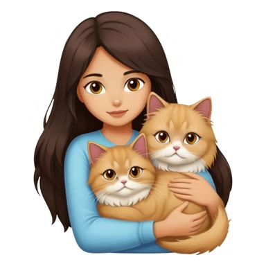 A pretty girl with long dark hair is hugging her light hair persian cat. sticker