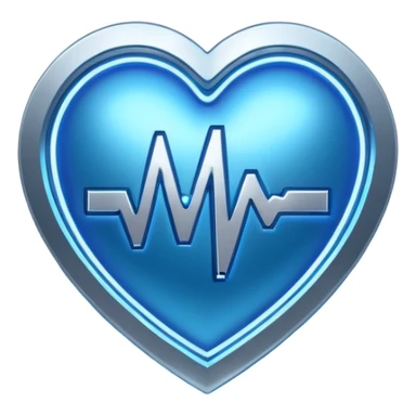 Futuristic premium medical AI logo emoji, sleek metallic heart or shield, ECG line forming stylized letters AI, neon blue and silver, 3D effect, glowing edges, minimal but bold, tech-savvy, high-tech healthcare branding, instantly recognizable, viral-ready, vector flat style with subtle shadows sticker