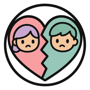 little alchemy style icon
subject: divorce
border: medium-black
shape: round, circular
background: white
style: full color fill with medium black outlining sticker