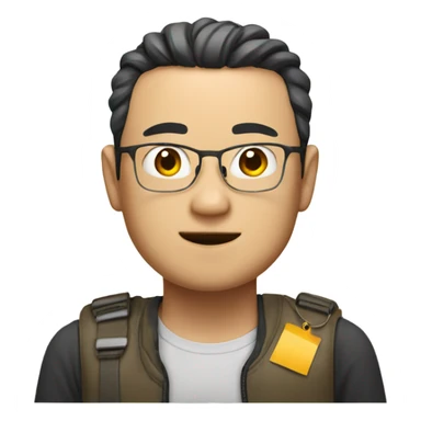 chinese man with a name tag that says james  sticker