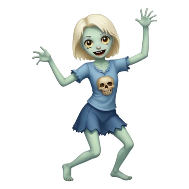 Cute zombie smiles in full view, dancing sticker