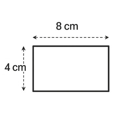 simple rectangle with length 8 cm and width 4 cm, labeled with dimensions, clear educational style, measurement lines and labels, clean and easy to read, suitable for math education and teaching geometry sticker