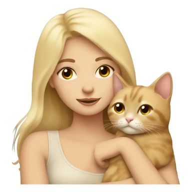 Blonde girl cuddling beige cat sticker
