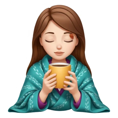 brown-haired white girl inside a blanket sipping coffee eyes closed sticker