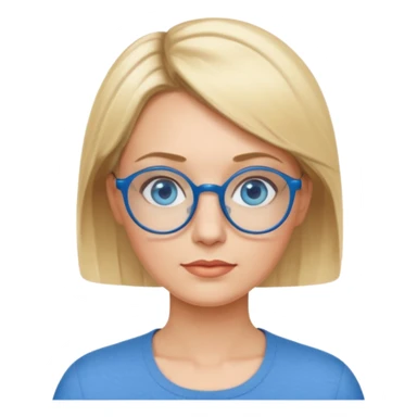 femme 40 ans cheveux très courts blond avec raie sur le coté, yeux bleu et lunettes rondes bleues sticker