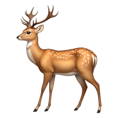 cinematic-noble [deer]-realistic-full-body-standing on all fours-emoji,-tail-tucked-close,-head-tilted-dramatically,-sleek-[fawn]-fur,-simplified-yet-realistic-focused-features,-highly-detailed,-glowing-with-an-almost-sarcastic-glow big antlers sticker