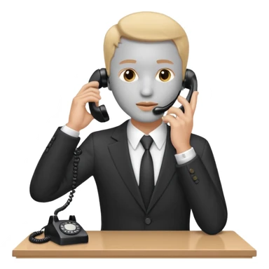 person standing at a desk, holding a telephone receiver to their ear, suggesting a phone call. sticker