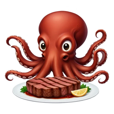 an octopus eating a steak sticker