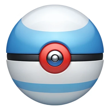 blue pokeball emoji, top half is a more saturated blue, bottom half is white, black stripe, with a white sheen, with a pearlescent finish, with a fog effect sticker