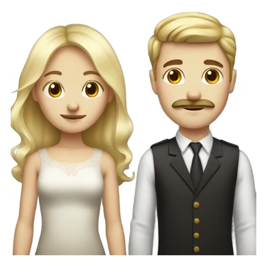 Blonde girl with dark brown haired white boy with mustache sticker