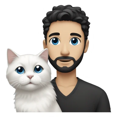 A guy with a black earing and black short hair and black beard and holding a all white Siberian cat with blue eyes  sticker