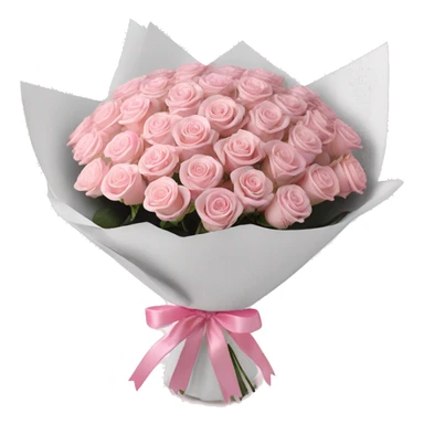 100 light pink bouquet of roses wrapped in white wrapping paper with pink bow sticker
