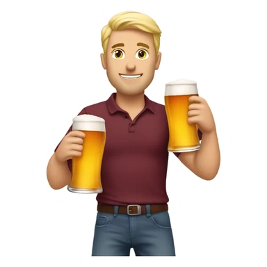 Blonde guy in maroon shirt holding two big beers sticker
