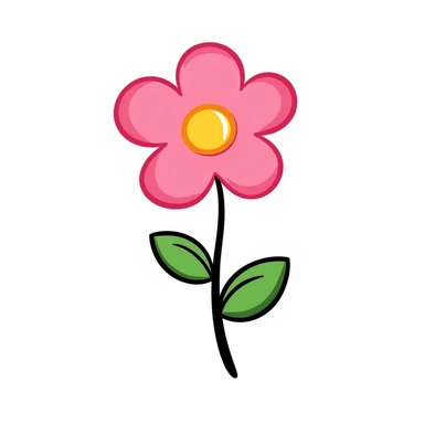 pink flower chalk with round leaves, yellow middle sticker