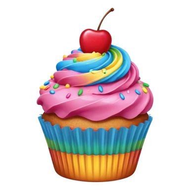 Cupcake with pink icing rainbow sprinkles and a cherry on top sticker
