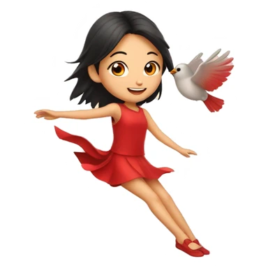 Cute Asian girl flying on cardinal bird sticker