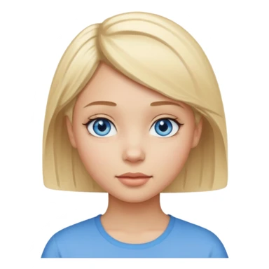 a girl light skin with blue eyes, blonde short hair and pretty sticker