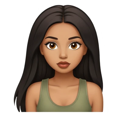 light brown skin tone, very beautiful woman, with big plump lips, long long lashes, black straight long hair, brown eyes, sage tank top sticker