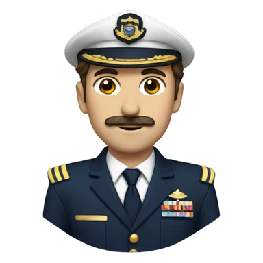 pilot with brown hair and mustache with navy and gold uniform sticker