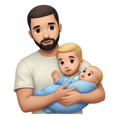 Drake holding a baby sticker