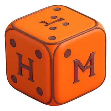 single dice, 3D, Hermès orange color with brown camel leather trim, elegant, no text sticker