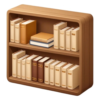 wooden bookshelf filled with beige books, cozy vibe, isometric sticker