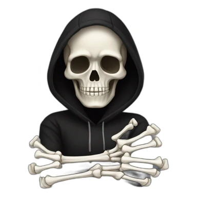 skeleton with skeleton hands in black hoodie  get facepalm sticker