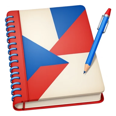 book with Russian flag colors, open notebook and pencil nearby sticker