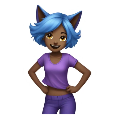 A blue-haired fox girl dances in a purple outfit  sticker