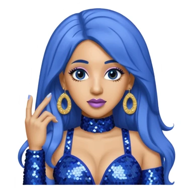 Cardi B with long dark blue hair, light periwinkle sequin outfit sticker
