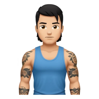 a guy with mullet and tattoos. Black hair. Muscled sticker