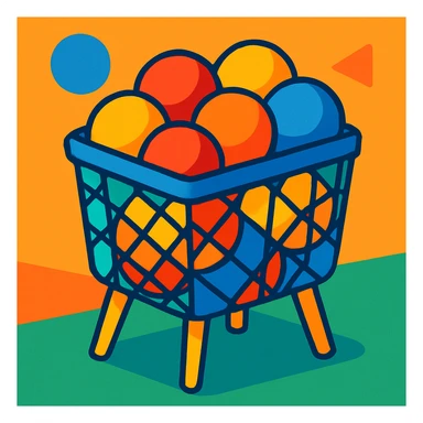 a ball basket, vibrant and playful sticker