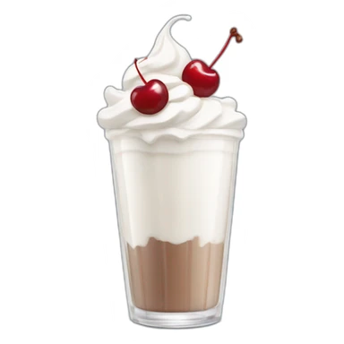 Milkshake white in a gla cup with whipped cream and a cherry on top sticker