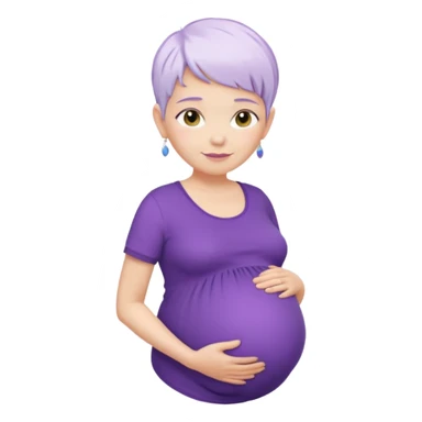pregnant older women with purple shirt, white pixie hair, head neck and abdomen only sticker