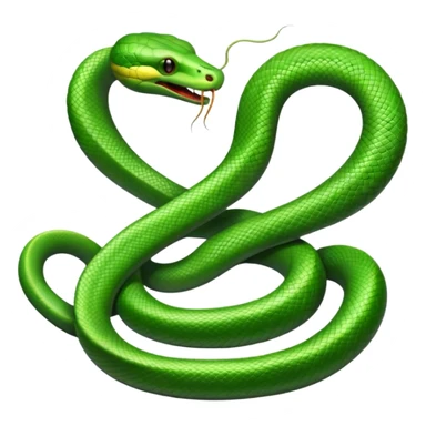 Two symmetrical green snakes tangled at their tails, hissing at each other sticker