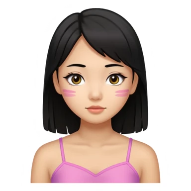 a tan chinese-american 15 year old girl with straight black hair down to her chest. mascara and a little blush. sticker