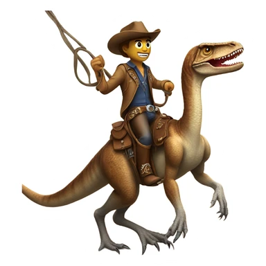 cowboy with a lasso that’s riding a velociraptor wearing a saddle sticker