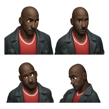 Michael Jordan in a jacket holds his head and is sad photorealistic serious sticker