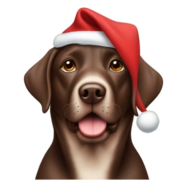 Chocolate lab wearing a Christmas hat sticker