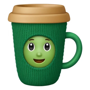 ceramic cup with green knit over the cup sticker
