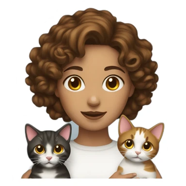 woman with brunette curly short hair playing with two cats sticker