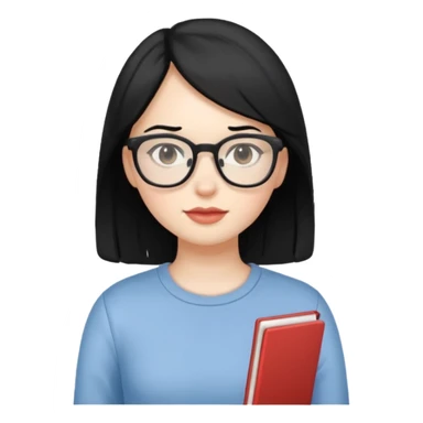 siyah saçlı, beyaz tenli, gözlüklü, basic giyinen bir kiz sticker