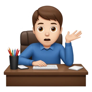 A white man with brown hairs, white skin,   sits at his desk in shock sticker