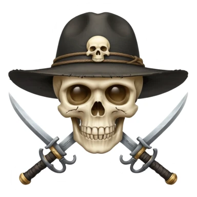 A skull and crossswords wearing a black wide brimmed traveler's hat. sticker